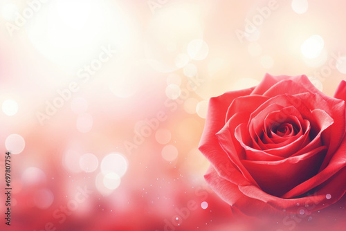 Beautiful red rose on soft pink background