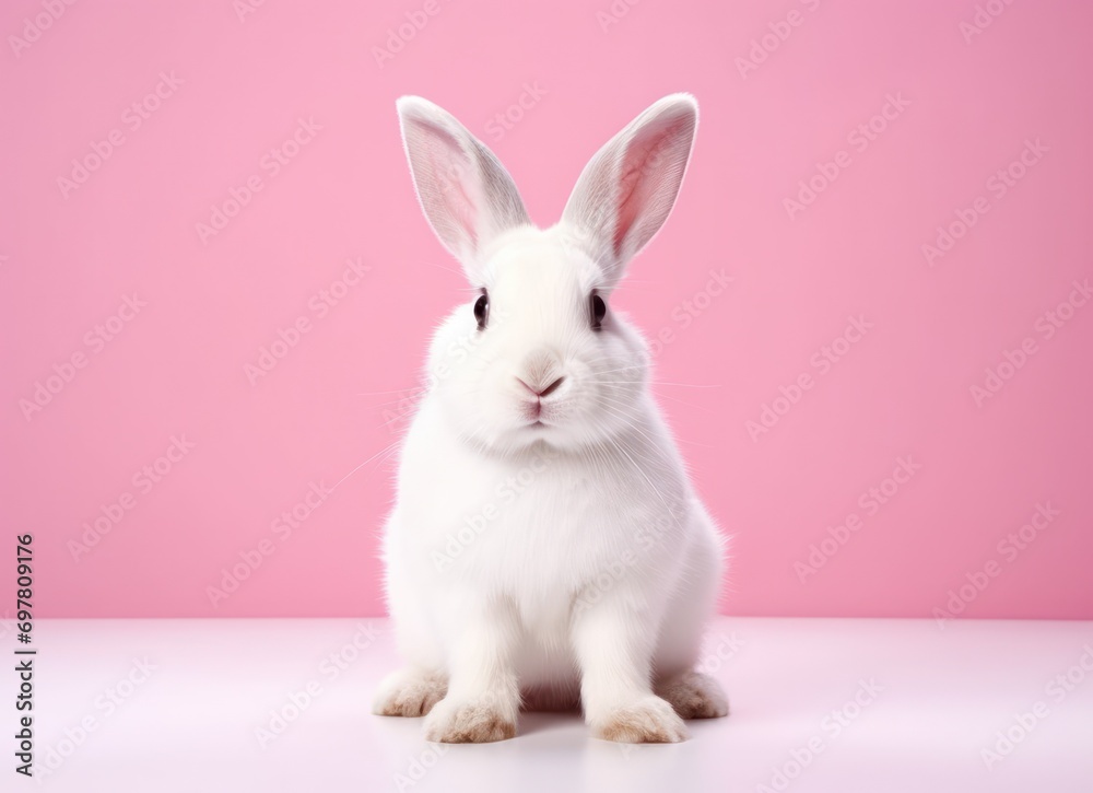 adorable tan and white rabbit on pink background bunny