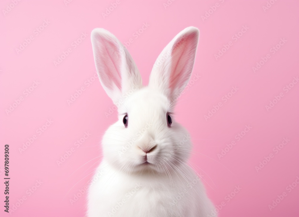 adorable tan and white rabbit on pink background bunny