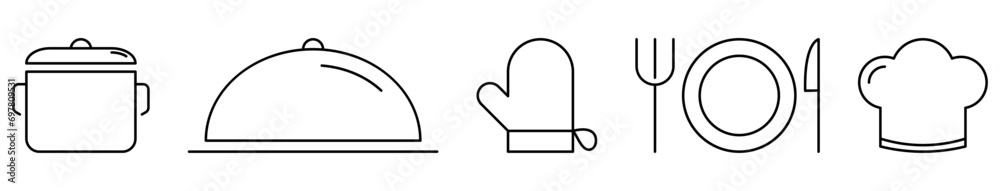 Cooking related line icons. Set of cutlery icons.Vector illustration - obrazy, fototapety, plakaty 