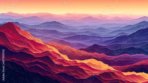 Colorful Layered Mountain Landscape at Sunset