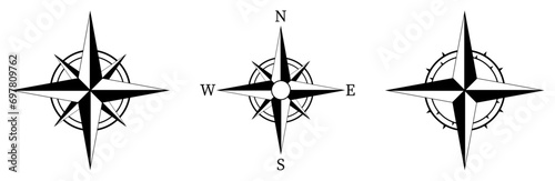 Navigational compass icon set. Vector illustration