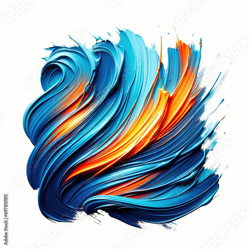 Blue and orange color paint stroke on a white background, Generative AI 