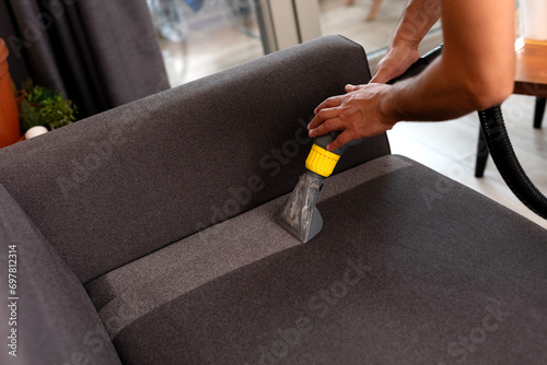 Sofa or armchair chemical cleaning with professionally extraction method.