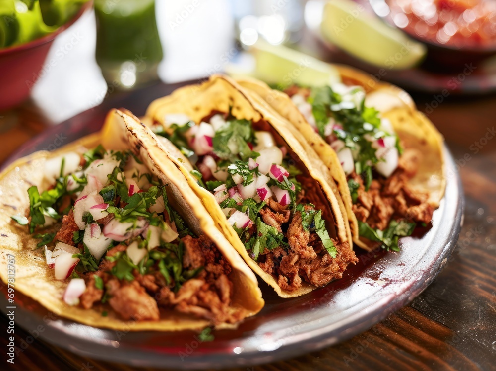three tacos are served on a white table three tacos are served on a white table