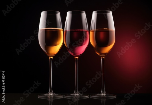 three glasses are being filled with wine,