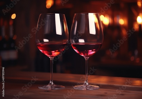 two glasses of red wine are being poured into each other