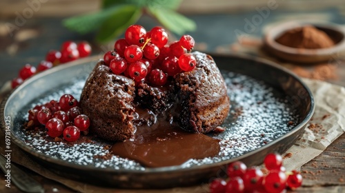 Warm Chocolate Lava Cake with Bite Taken Out of Molten Center