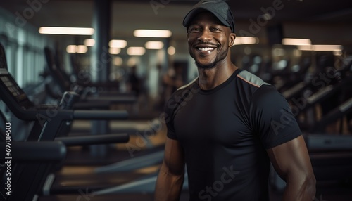 Smiling athletic man at the gym representing health and fitness