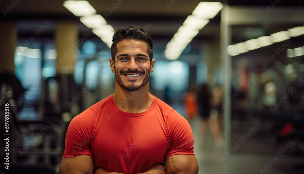 Smiling fit man in a gym representing health and fitness concepts