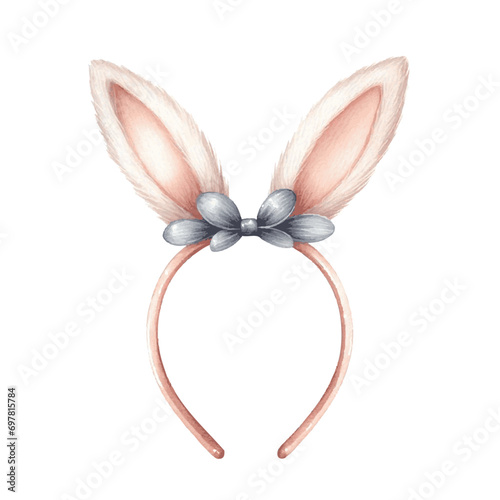 watercolor headband with bunny ears isolated on white background