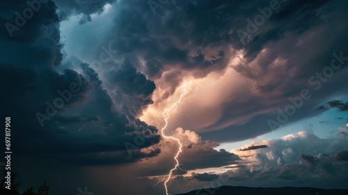 lightning strikes against the dark cloudy sky