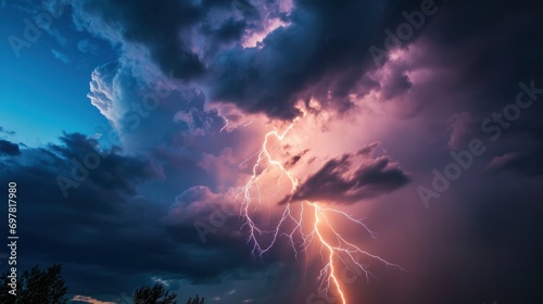 lightning strikes against the dark cloudy sky