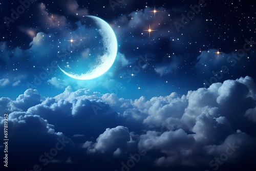 a moon and stars in the sky