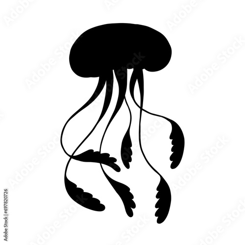 Silhouette,doodle jellyfish. Vector graphics.