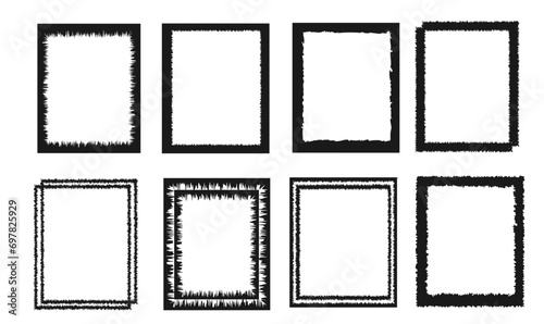 Set of Rectangular Black Boxes. Vector Black frames isolated on transparent background. Set of inked blank frames