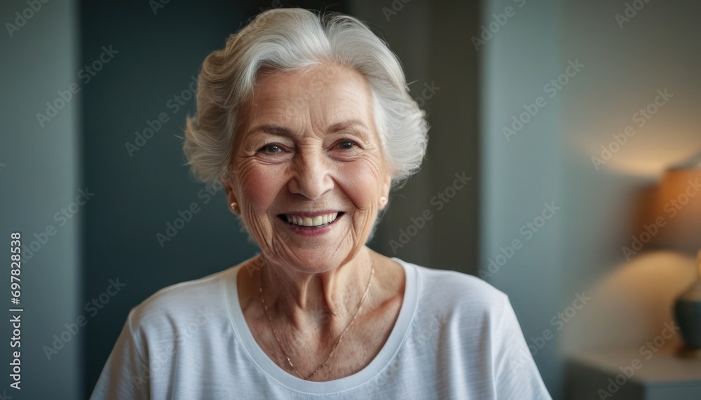a close up of a person wearing a white shirt and a table with a lamp on it and a lamp on the side of the other side of the room. a close up of a person wearing a white shirt and a table with a lamp on it and a lamp on the side of the other side of the room.