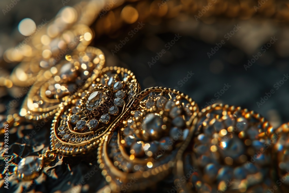 A close-up photograph of a necklace placed on a table. Perfect for jewelry catalogs or fashion websites A close-up photograph of a necklace placed on a table. Perfect for jewelry catalogs or fashion websites