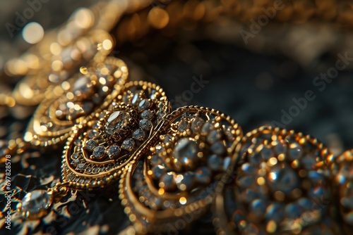 A close-up photograph of a necklace placed on a table. Perfect for jewelry catalogs or fashion websites