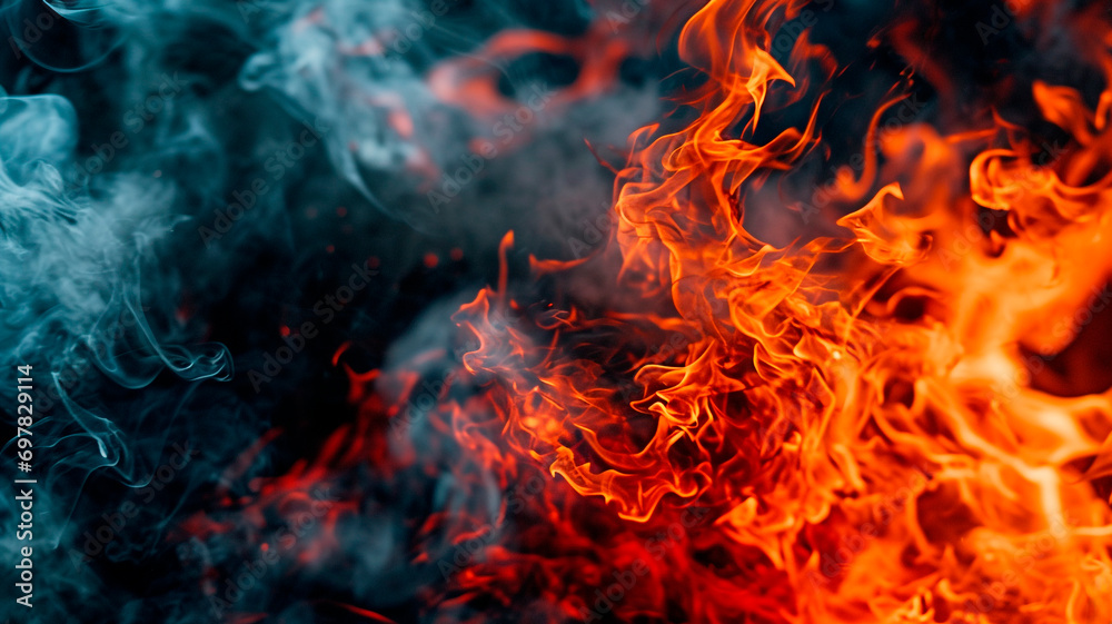 Black background with smoke and bright tongues of fire, free space for text. photo image for hot sales. Generative AI Black background with smoke and bright tongues of fire, free space for text. photo image for hot sales. Generative AI