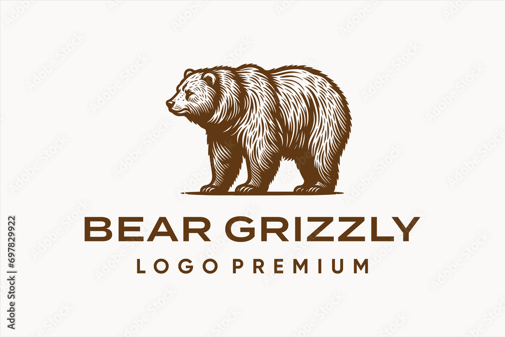 logo vector illustration bear grizzly - obrazy, fototapety, plakaty 