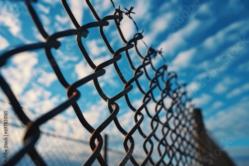 A detailed close-up shot of a chain link fence. This versatile image can be used to depict security, boundaries, or even urban landscapes