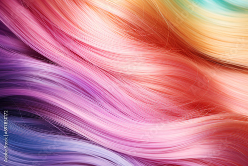 Close-up texture of curly multicoloured hair  all the colours of the rainbow shimmering together