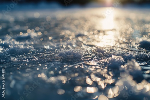 Close up view of water with a sun in the background. Perfect for nature and summer-themed designs