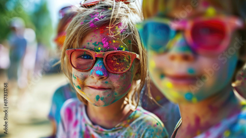 Portrait of children after the festival of holi colours, children dipped in multi-coloured paints