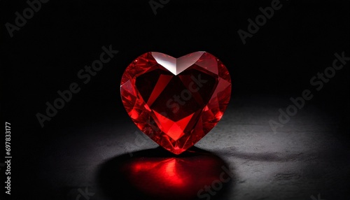 Red heart shaped diamond on black background	
 photo