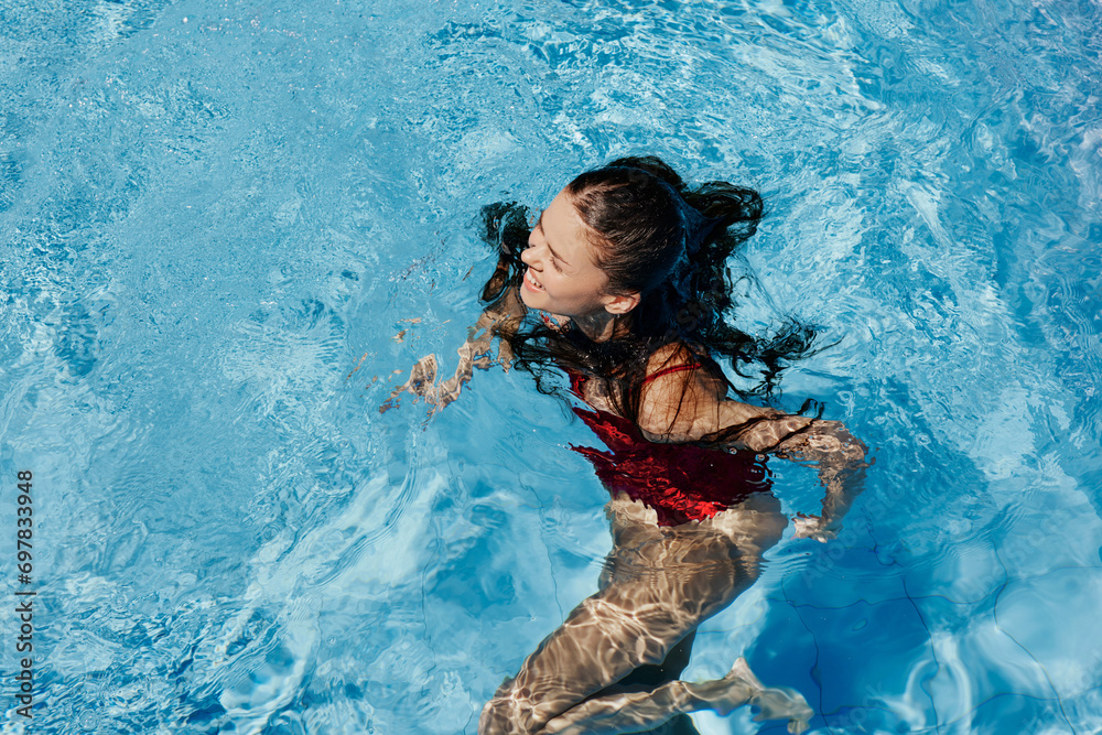 Water child summer girl underwater blue person swim pool active
