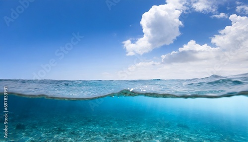 Ocean or sea in half water half sky. 