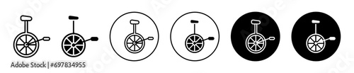 Unicycle icon. mono or one wheel electric bicycle for fun ride for juggler acrobat activity. battery charge gyro balance cycle with mono wheel symbol. unicycle with seat and paddle for transportation