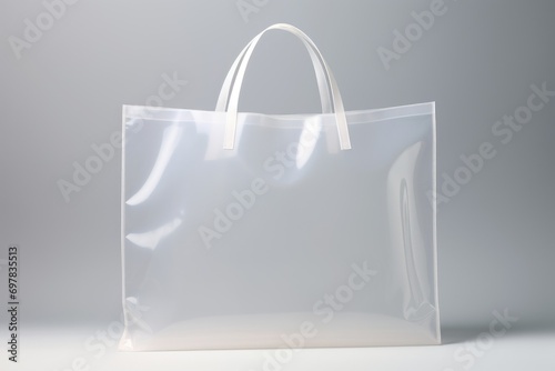 Elegant Clear Tote Bag isolated on white background. A minimalist design of Shopping Bag. Can be used in presentations, articles or websites related to retail, fashion, or product packaging.