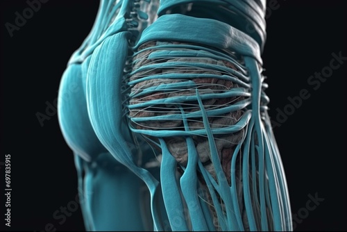 Abdominal External Oblique Muscle Anatomy For Medical Concept 3D Illustration. Generative AI