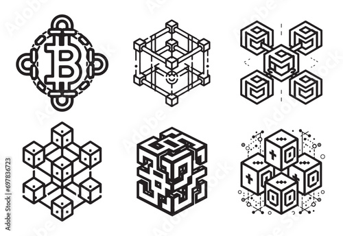 Set of Blockchain vector illustration. Blockchain Icon and Sign.