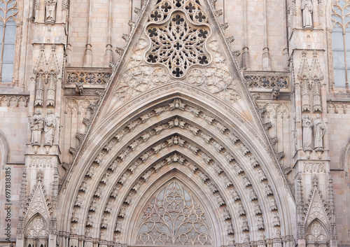 The Cathedral of Holy Cross and Saint Eulalia in Gothic Quarter. Close-up. photo