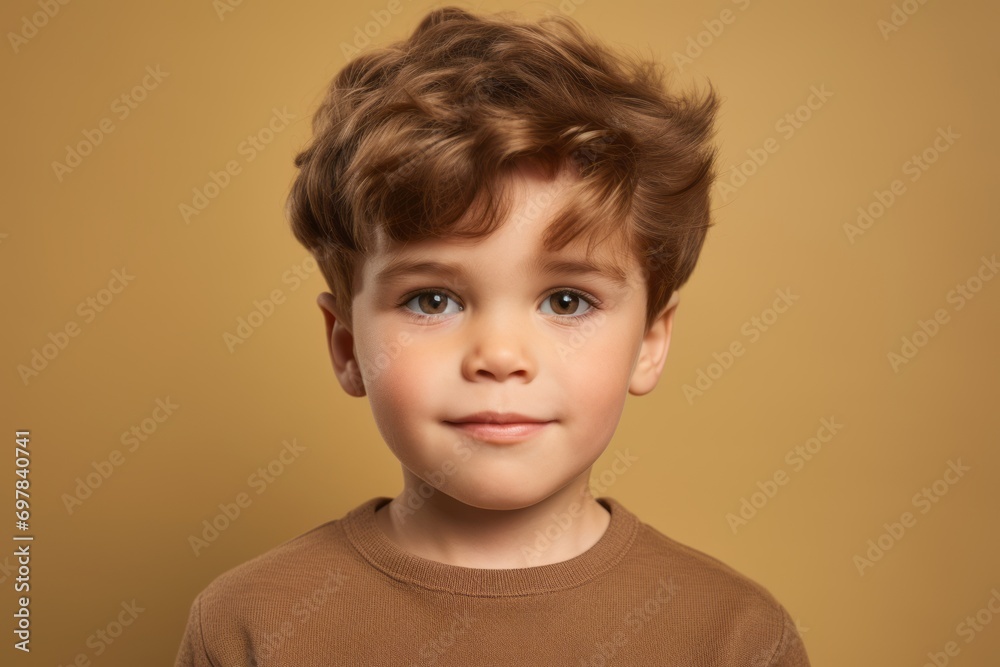 Portrait of a cute little boy with curly hair on a brown background Portrait of a cute little boy with curly hair on a brown background