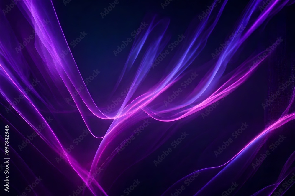 Beautiful abstract futuristic dark background with neon glow and purple smoke. AI generated.-