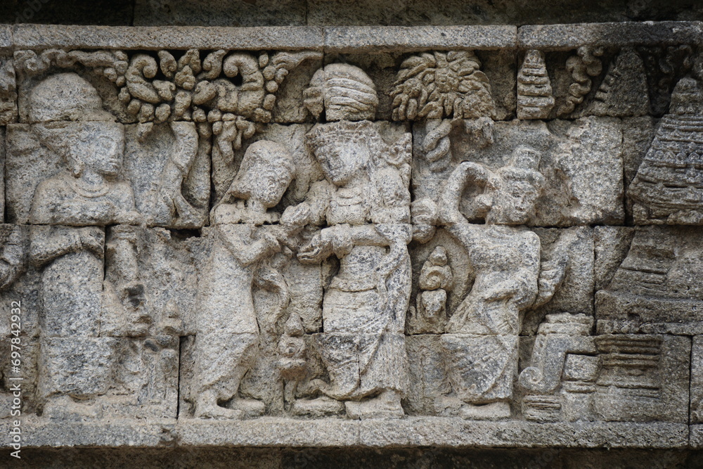 Relief on the wall of Tegowangi temple in Kediri, East Java. This temple is the place for the Bhre Matahun Pendharmaan