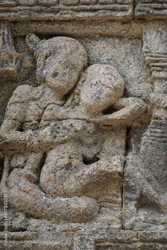 Relief on the wall of Tegowangi temple in Kediri, East Java. This temple is the place for the Bhre Matahun Pendharmaan