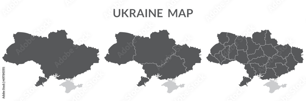 Ukraine map. Map of Ukraine in set in grey color