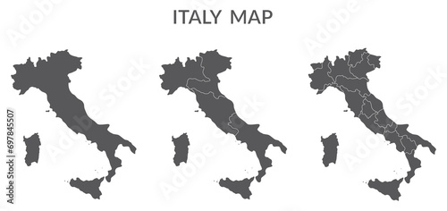Italy map set in grey color