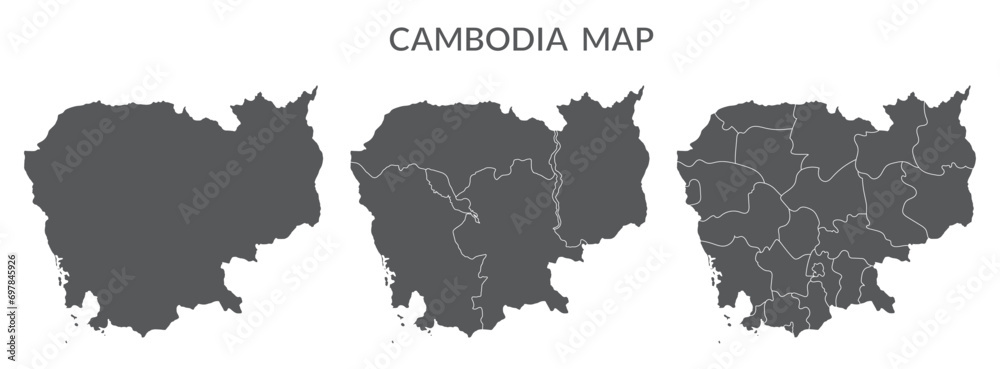 Cambodia map set  in grey color