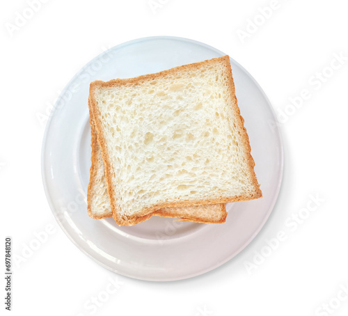 Bread slices on plate isolated on white background