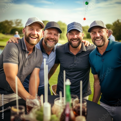 Portrait of a group of friends having barbecue party on the golf course