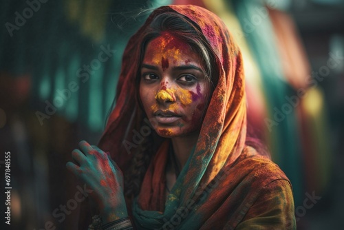 Indian festival of colors with gulaal background. Perfect for holi banners, posters, and templates. Generative AI photo