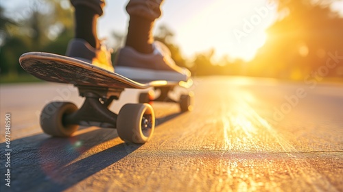 A man riding a skateboard on the street. photo