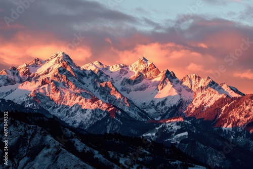 Sunrise over mountains, alpine glow, majestic dawn, peaks' embrace. © Lucija