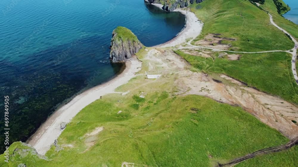 Aerial view coastline of Kunashhir island Aerial view coastline of Kunashhir island